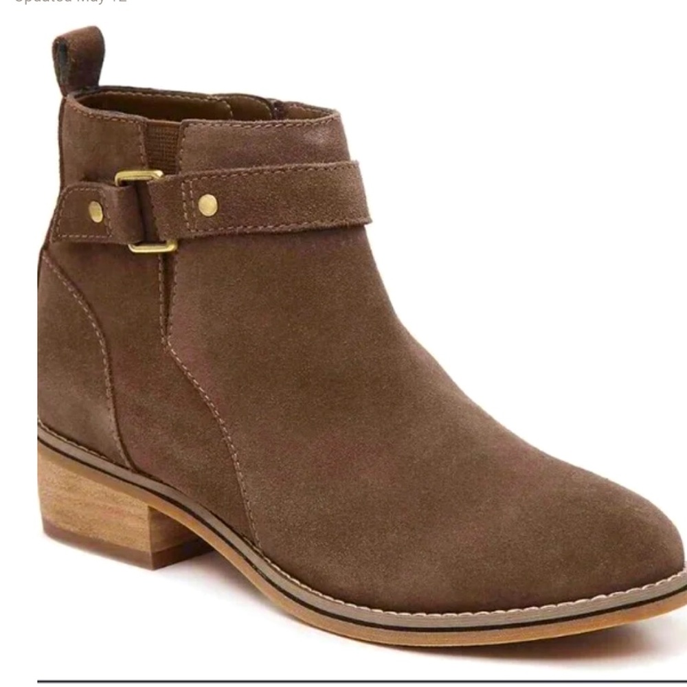 Blondo Luca Suede Round Toe Waterproof Side Zip Ankle Booties Dark Taupe 9M